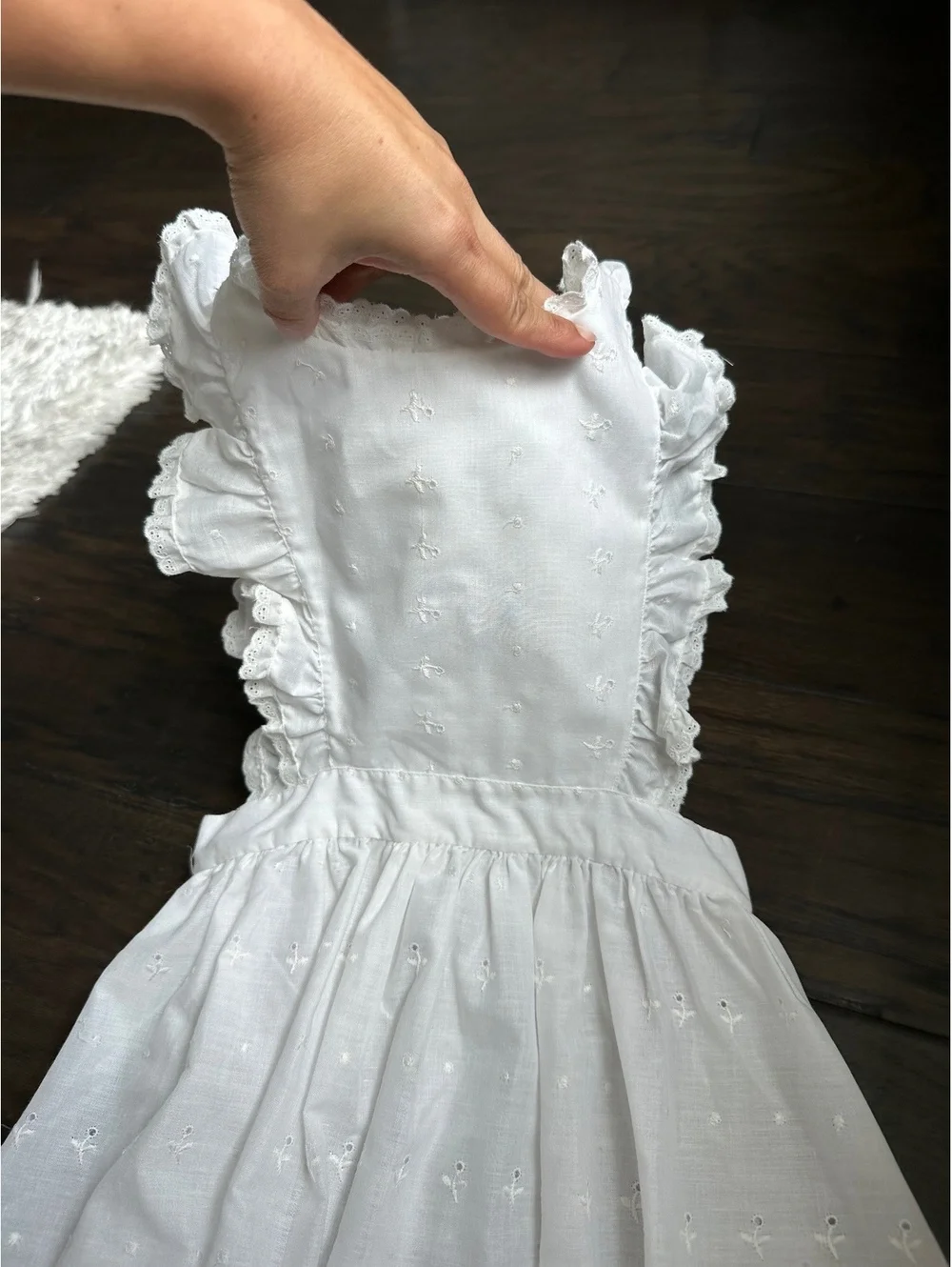 Vintage Handmade Girl's Apron pinafore Dress White Embroidered